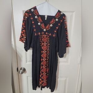 Anthropologie Raga Black Embroidered Midi Dress, Size SP